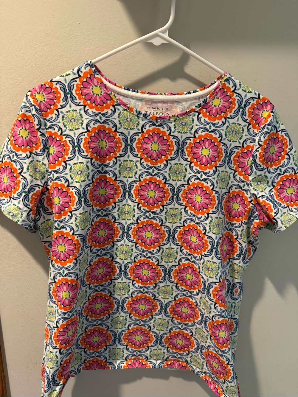 Talbots Pink and Orange Floral Medallion Short-Sleeve Tee